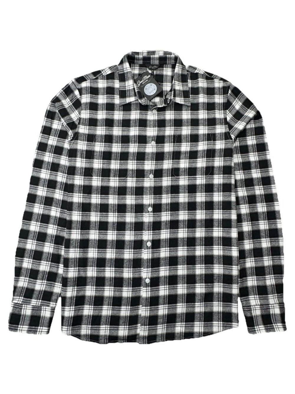 Good Man Brand Men's XL Black & White Plaid Flannel Button-Down Shirt R11-2 NWT